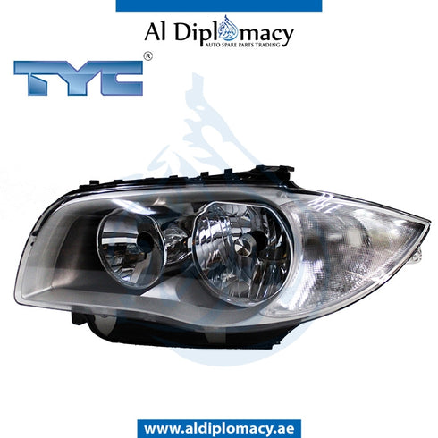 Left Headlight, NORMAL for BMW 2 Series E87 (2004-2007) models, Part Number TYC-63126924485